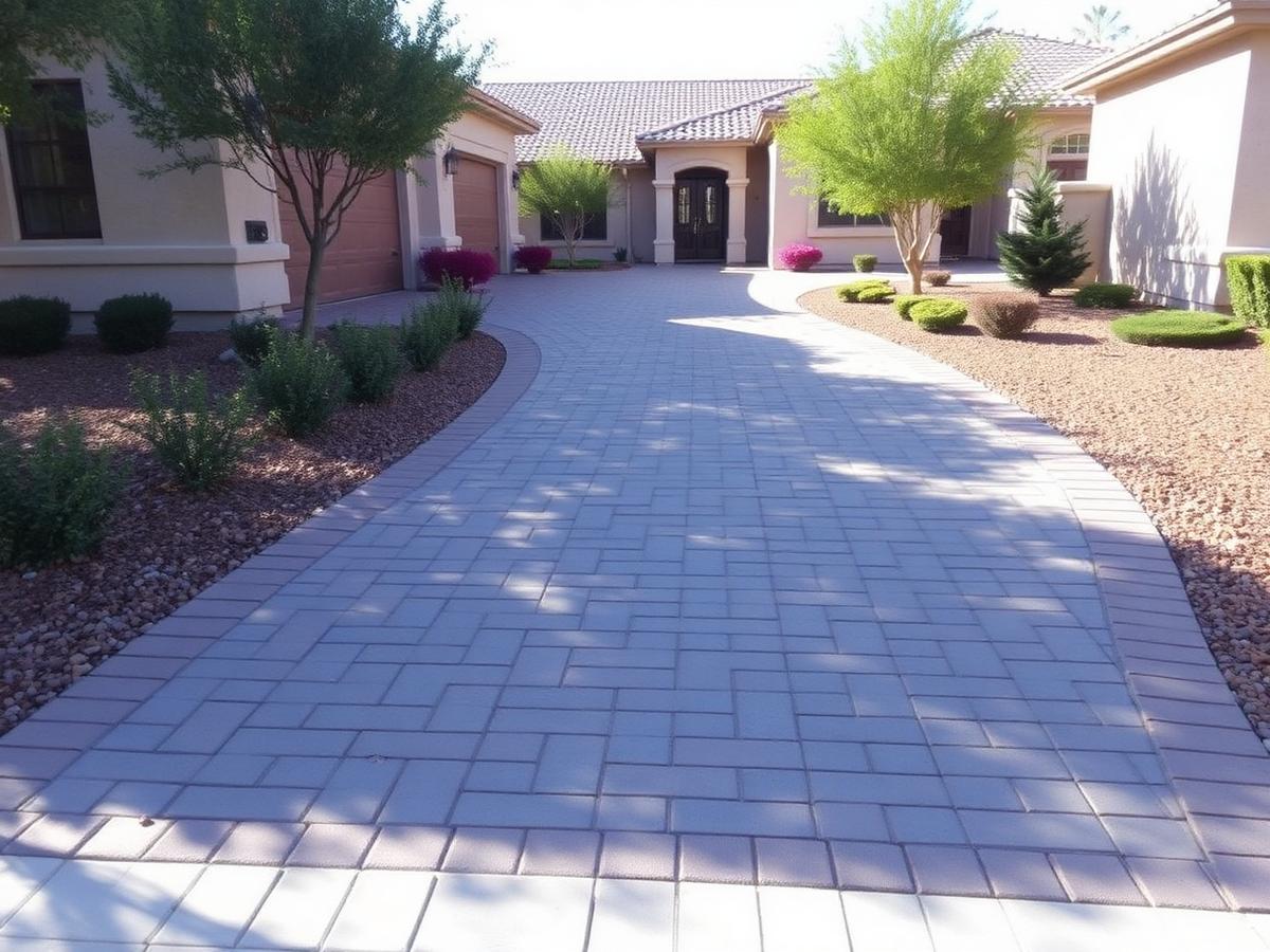 Herringbone Driveway: Paver install with borders — Hardscaping project in Biltmore, Arizona
